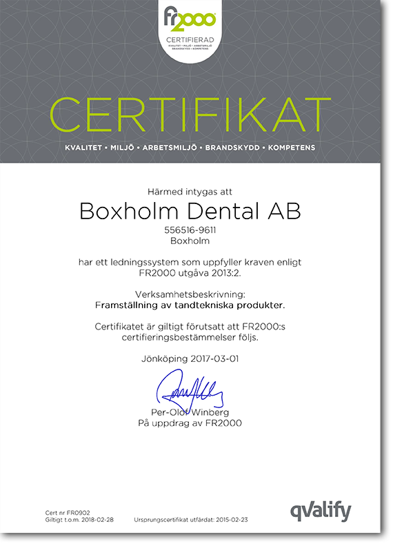 Boxholm Dental iso-certifierade